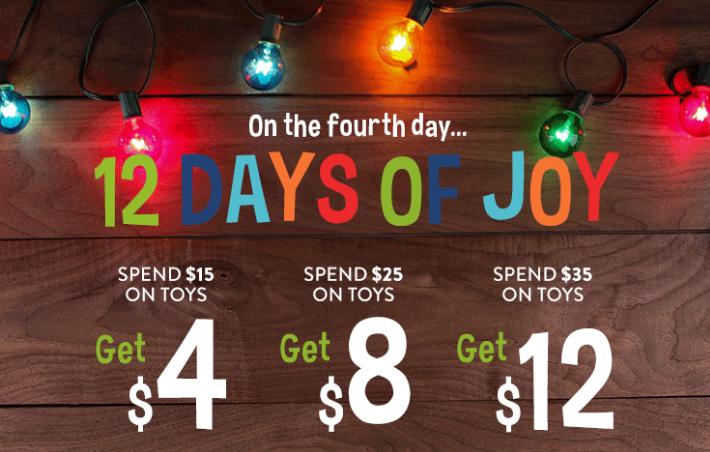 12 Days of Joy Event at Hollar! Day 4 Special: Save $4 off a Toy Purchase of $12, $8 off a Purchase of $25, or $12 off a Purchase of $35!