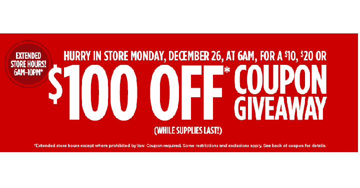 HOT! RUN! JCPenney Stores Giving Out $10, $20, & $100 off Coupons! (Today, Dec. 26th & In Stores Only)