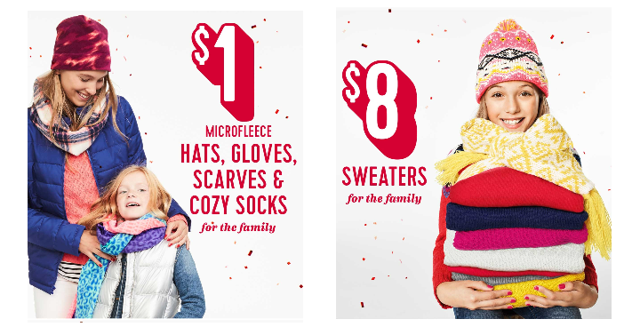 YAY! Old Navy: Microfleece Hats, Gloves, Scarves & Cozy Socks Only $1.00 Each! Sweaters for the Whole Family Only $8 Each! (Today, Dec. 23rd & In-Store Only)