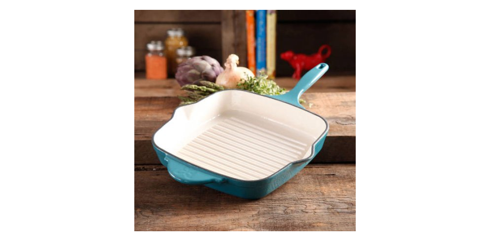 The Pioneer Woman Timeless Square Cast Iron 10.25″ Cast Iron Enamel Grill Pan—$29.98!