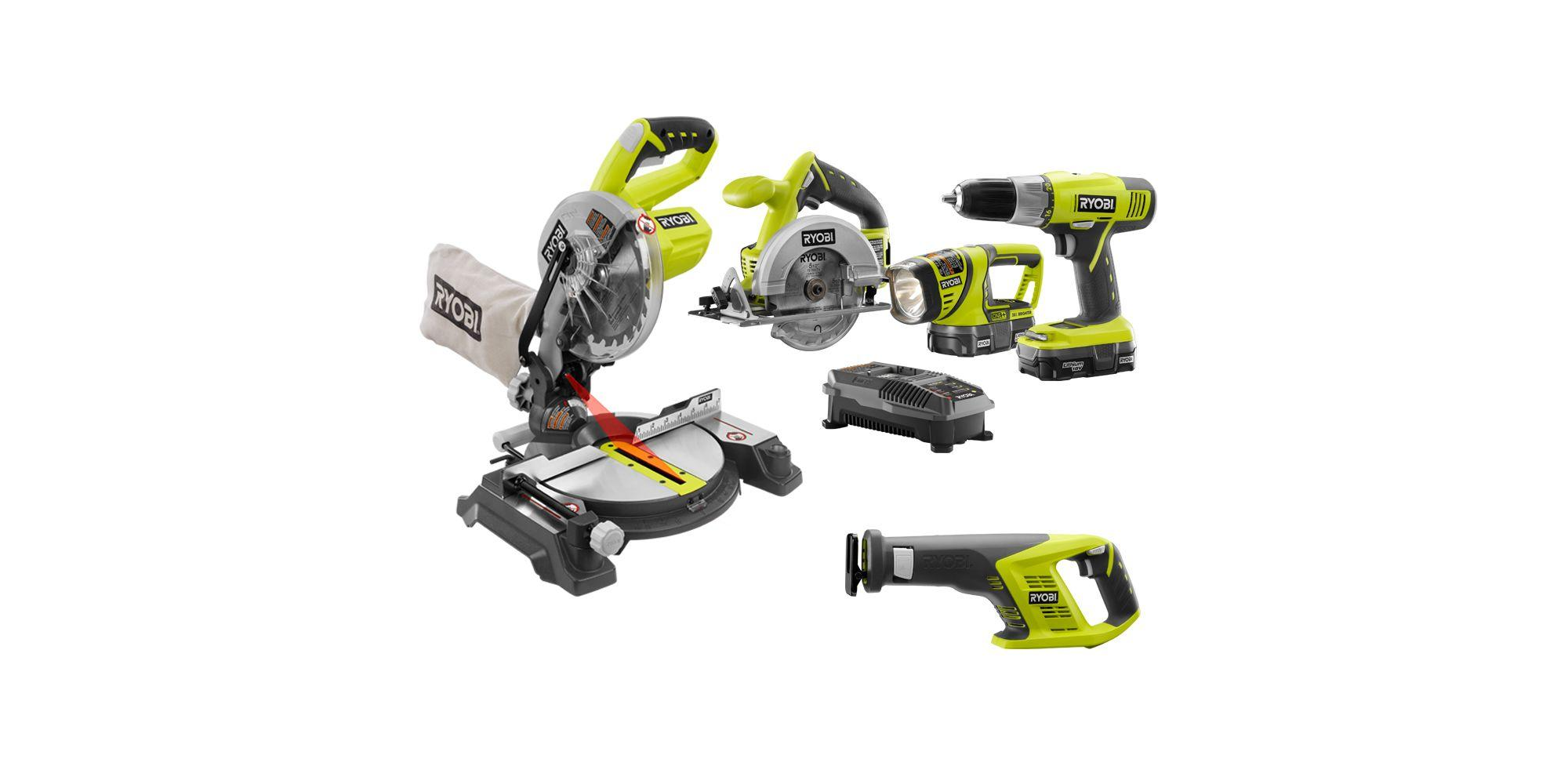 Ryobi ONE+ 18-Volt Lithium-Ion Cordless 5-tool Combo Kit with Miter Saw—$199.00!