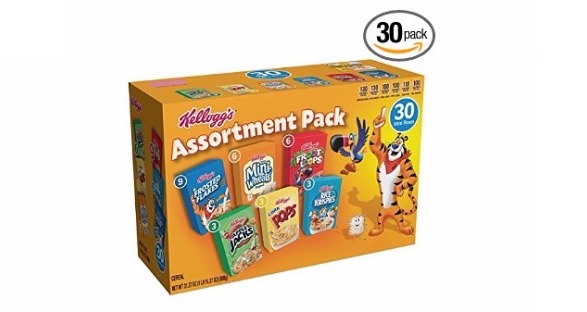 Kellogg’s Breakfast Cereal Jumbo Assortment Pack (Single-Serve Boxes, 30-Count)—$8.35