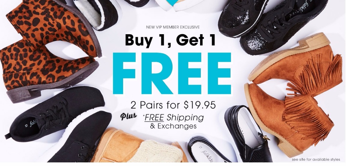 BOGO Sale + FREE $10 Credit From Fabkids = TWO Pairs of Shoes For ONLY $9.95!!