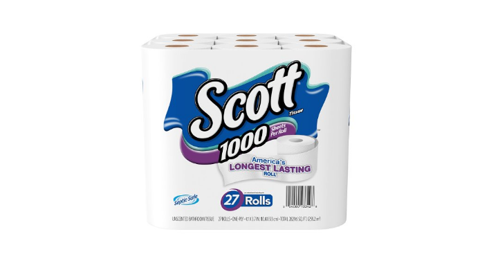 Scott 1000 Sheets Per Roll Toilet Paper, Bath Tissue, 27 Rolls Only $12.99! (Reg. $22.99)