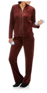 Women’s Velour Full Zip Jacket and Pant Tracksuit with Embellishment – Only $10!