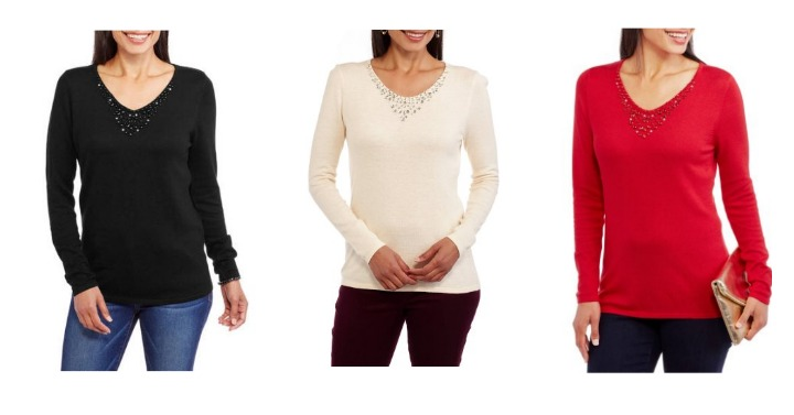 Move Fast! Concepts Women’s Embellished V-Neck Sweater Only $5.00 each! (Reg. $16.88)