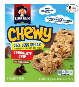 Quaker Chocolate Chip Chewy Granola Bars w/ 25% Less Sugar 8-Count 6-pack Just $7.89!