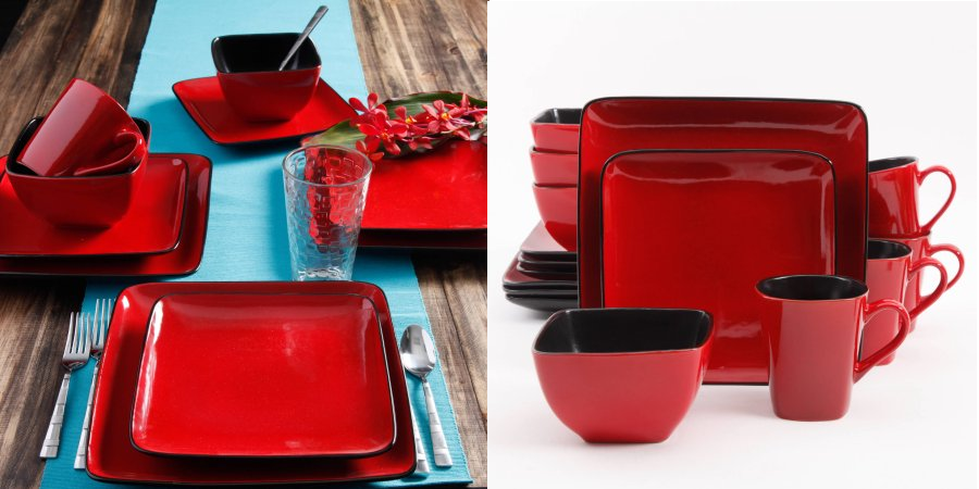Better Homes and Gardens Rave 16-Piece Red Square Dinnerware Set—$38.50!
