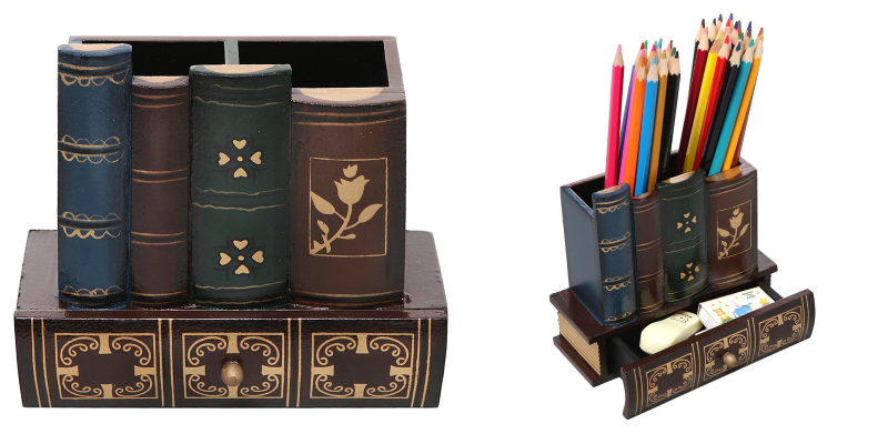Decorative Library Books Supply Caddy With Bottom Drawer Only $16.99!