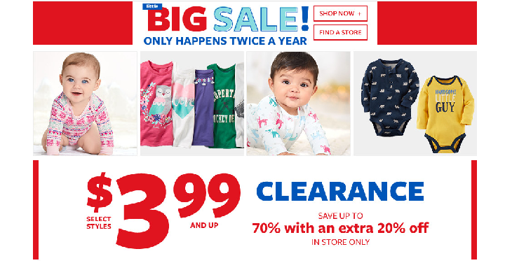 HOT! Carter’s & Osh Kosh: Take 70% off Clearance + Extra 20% off! Plus, Ship to Store for FREE!