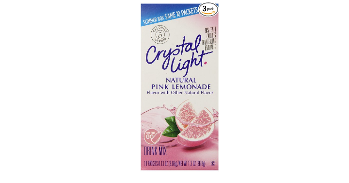 Crystal Light On The Go Drink Mix, Pink Lemonade, 10 Count, (Pack of 3) Only $4.99 Shipped!