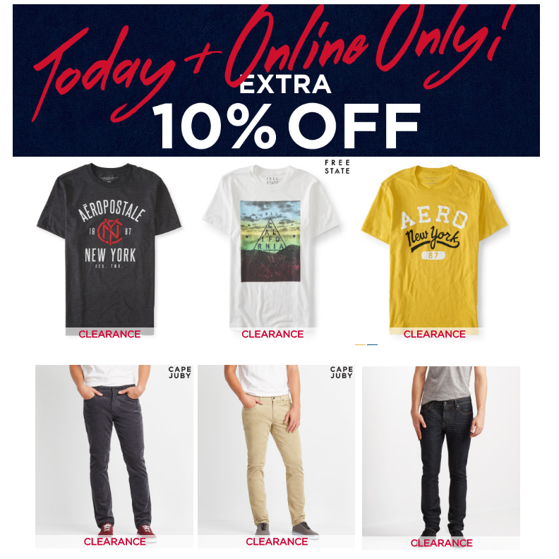 Aeropostale Clearance Event – Up to 80% Off + Extra 10% Off TODAY ONLY!