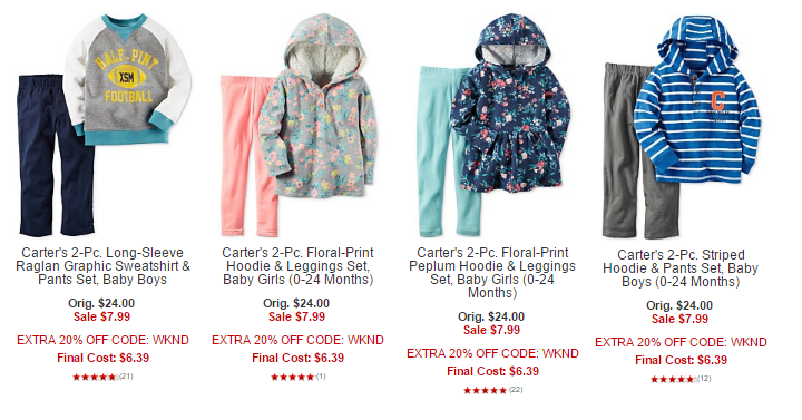 Macy’s: Save Extra 20% Off Your Purchase! Carter’s Clearance 2 Piece Outfits Only $6.39 Each!