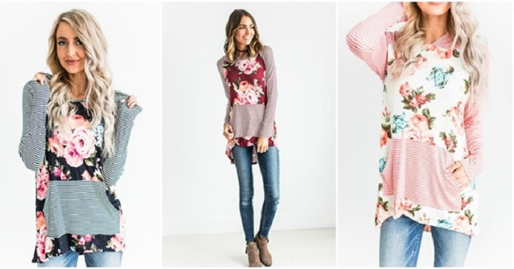 HOT! Jane Floral & Stripe Contrast Hoodie Only $24.99!