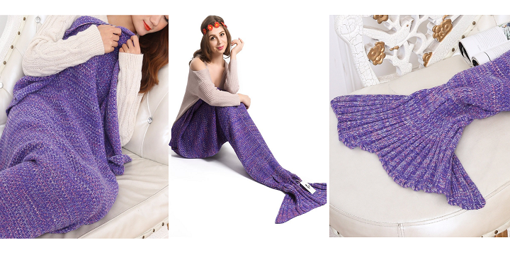 Knitted Mermaid Tail 71-Inch–by–35-Inch Blanket Purple & Pink Only $10.88!