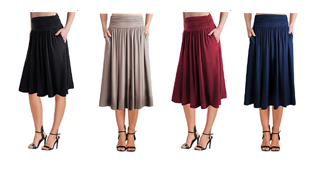 Women’s Rayon Spandex High waist Shirring Flared Skirt with Pockets Only $18.95!