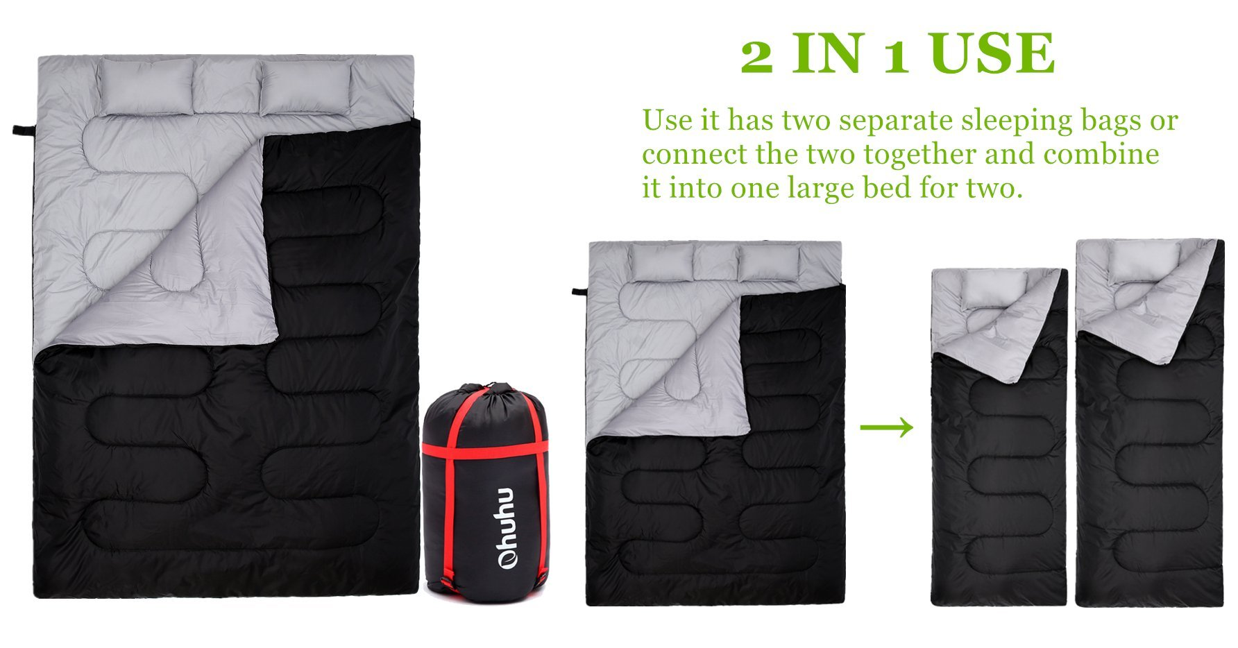 Double Sleeping Bag with 2 Pillows and a Carrying Bag Only $29.99!