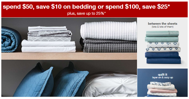 Target: Spend $50 Save $10 on Bedding or Spend $100 Save $25! Grab Sheets, Blankets, Pillows & More!
