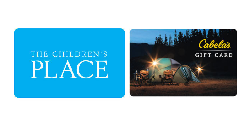 $100 Gift Cards Only $85! The Children’s Place and Cabela’s!