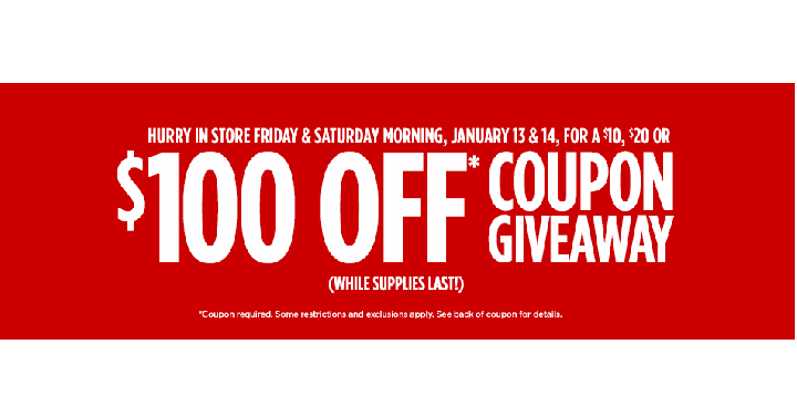 HURRY! JCPenney Stores Giving Out $10 off $10, $20 off $20 & $100 off $100 Purchase Coupons! (Jan. 13 & 14 Only)