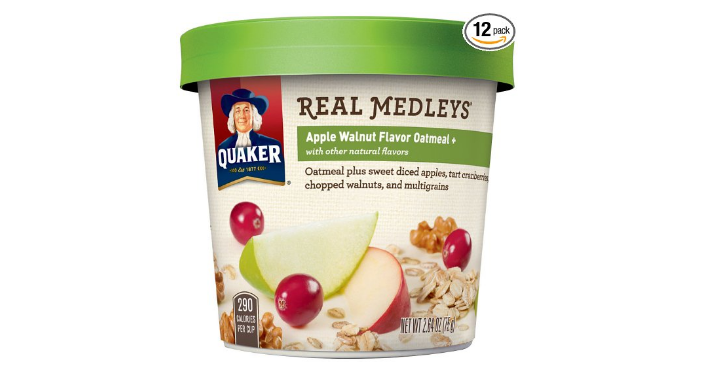 Quaker Real Medleys Oatmeal+, Apple Walnut, Instant Oatmeal+ Breakfast Cereal (Pack of 12) Only $10.77 Shipped!