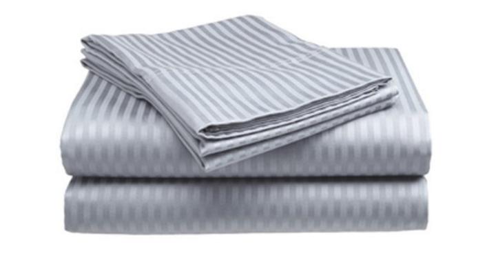 Queen Size Silver Classic Sateen Dobby Stripe Sheet Set – Only $15.99!