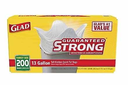 200-ct Box of Glad Tall 13-gal Kitchen Quick-Tie Trash Bags—$12.99!