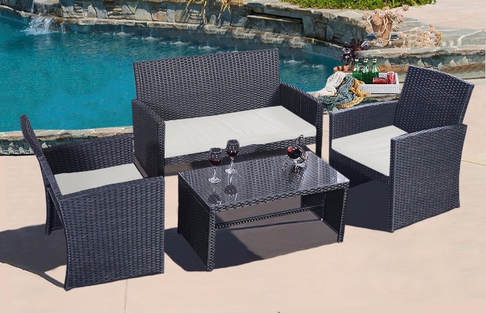 4-pc Rattan Patio Furniture Set Only $199.98! Includes Chairs, Sofa, and Table!