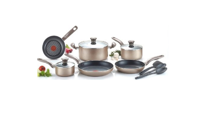T-fal Metallics Nonstick Thermo-Spot Heat Indicator Cookware Set (12 piece bronze) for only $48.37! (Compare to $63)
