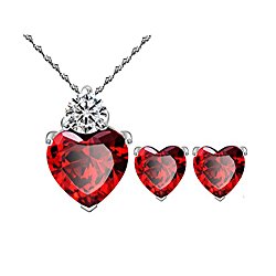 Bright Red Austrian Crystal Heart Shape Pendant Set With Earrings – Just $13.98!