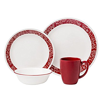 Corelle Livingware 16 piece Dinnerware Set, Service for 4, Red Bandhani – Just $29.94!