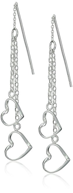 Sterling Silver Open Double Heart Threader Drop Earrings – Just $17.10!