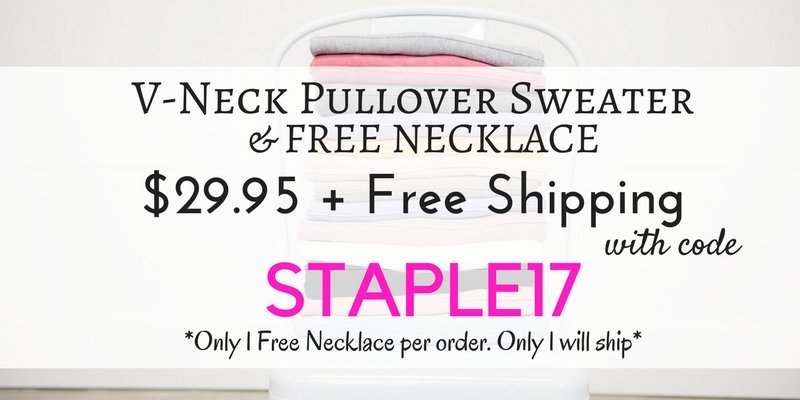 Fashion Friday! Tig V-Neck Pullover Sweater + FREE NECKLACE for $29.95! Free shipping!
