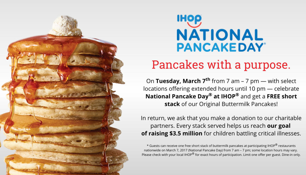 FREE Short Stake of Pancakes On National Pancake Day March 7th!