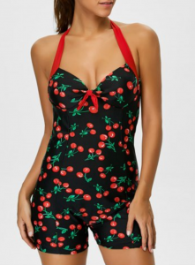 Halter Cherry Print Bowknot One-Piece Swimsuit Just $7.72 Shipped!