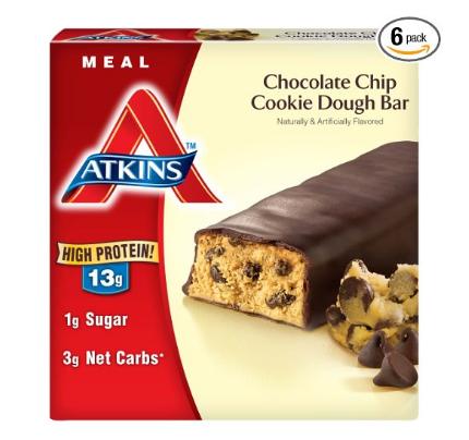 Atkins Meal Bar, Chocolate Chip Cookie Dough, 5 Bars (Pack of 6) – Only $31.41!