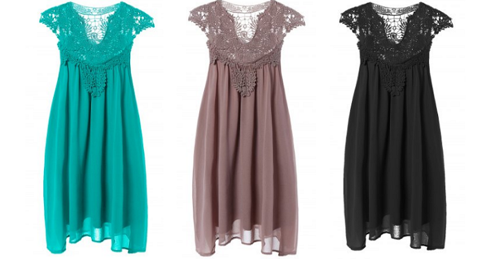 Plus Size Lace Spliced Hollow Out Dress Only $7.69 Shipped! (Reg. $25.61)