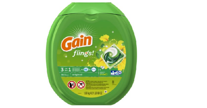 Gain Flings Original Laundry Detergent Pacs, 81 Count for only $13.08 Shipped!