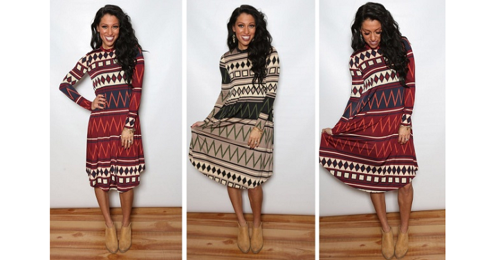 Gorgeous Aztec Long Sleeve Dress with POCKETS Only $21.99!