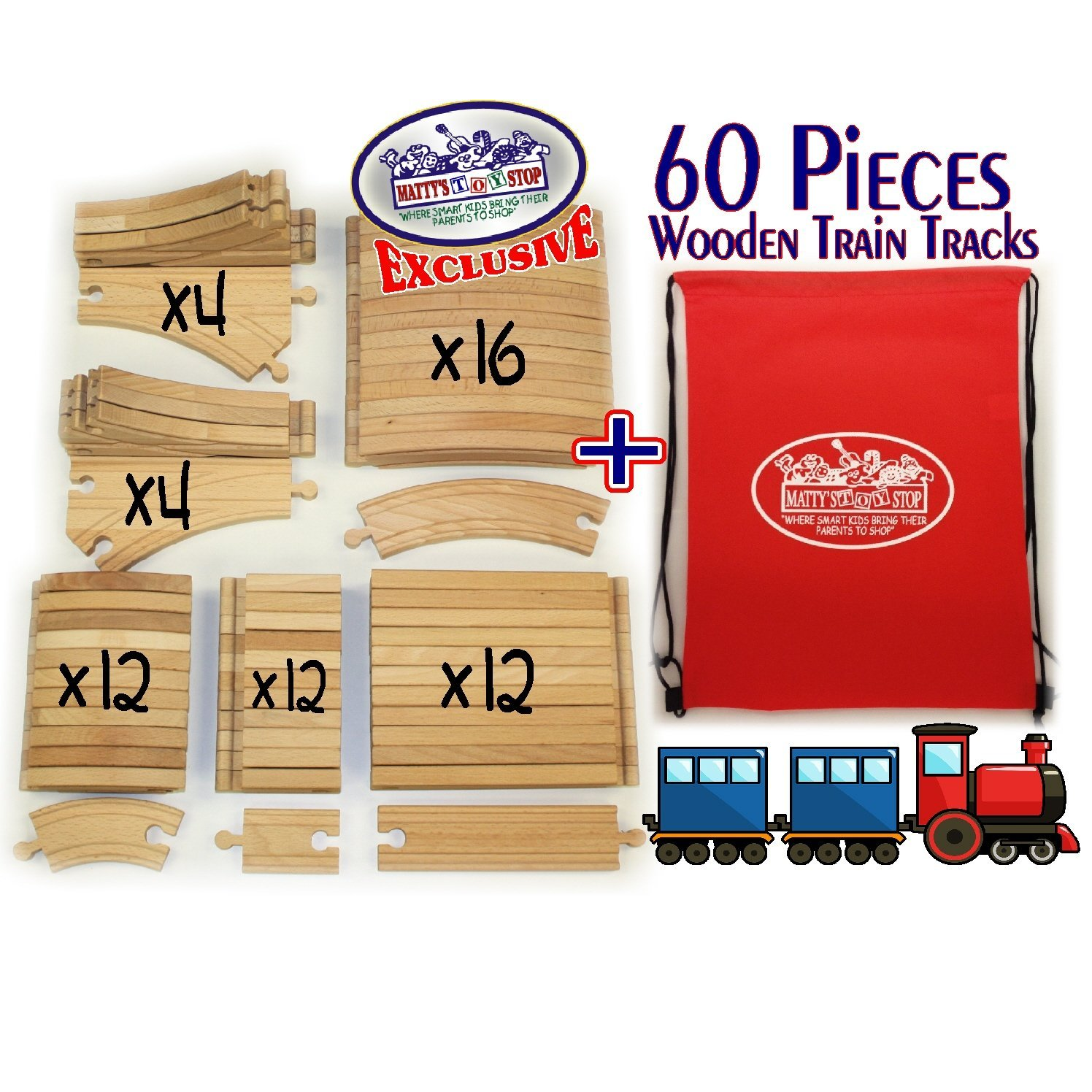 Lightening Deal! Deluxe Wooden Train Track 60 Piece Set Only $18.36!