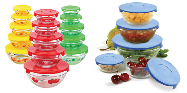 10-pc Glass Storage Bowl Set With Colored Lids Only $14.99 Shipped!
