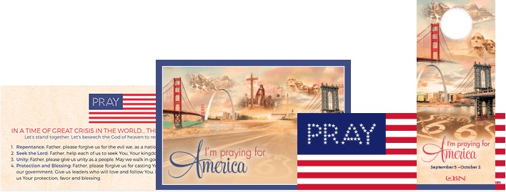 FREE “Pray” American Flag Bumper Sticker and Postcard!