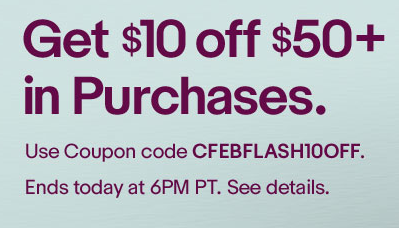 HURRY! eBay Flash Sale! Today (2/24) Only! Until 6pm PT Tonight! $10 Off $50!