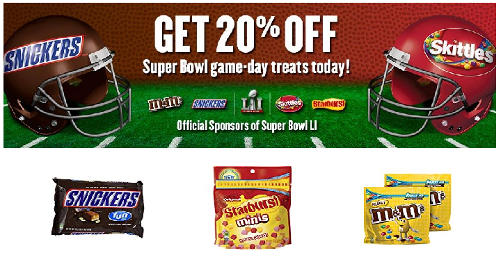 Take 20% off Super Bowl Game Day Treats! Save on Skittles, Snickers, Mars Bars and more!