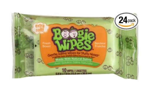 Boogie Wipes Natural Saline Kids and Baby Nose Wipes for Cold and Flu, Fresh Scent, 10 Count (Pack of 24) – Only $33.97!