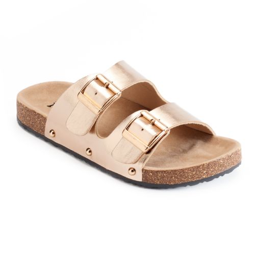 Kohl’s 30% off! Earn Kohl’s Cash! Stack Codes! Free shipping! Mudd Women’s Double Buckle Slide Sandals – Just $11.89! Rose Gold Available!