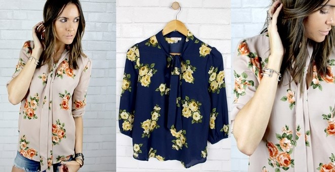Floral Tie Neck Blouse at Jane – Just $21.99!