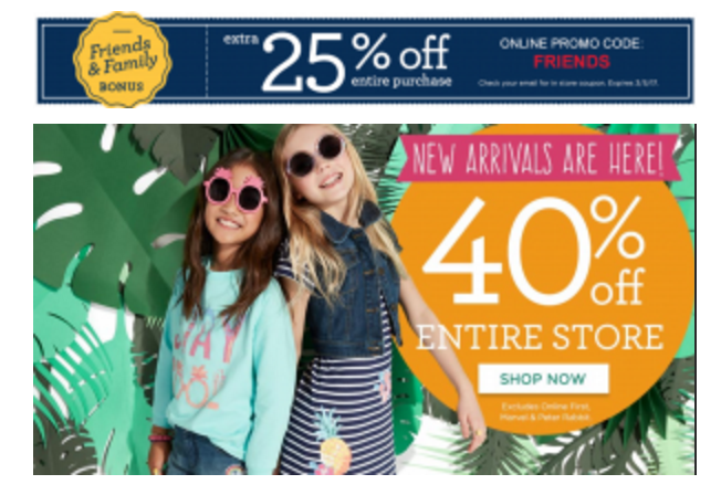Gymboree Friends & Family Sale! Take An Extra 25% Off Your Entire Order! Plus, 40% Off New Arrivals!