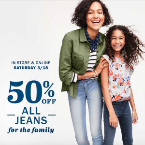 50% Off All Jeans Today Only At Old Navy!