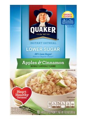 Quaker Instant Oatmeal, Low Sugar Apples & Cinnamon, 10 Count (Pack of 4) – Only $7.05!